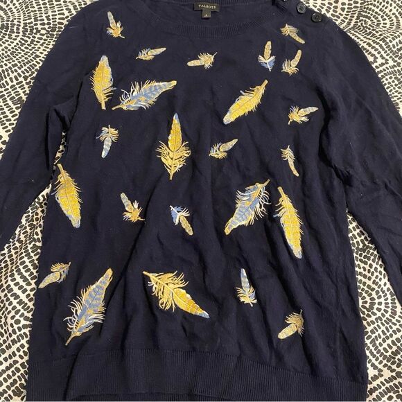 Talbots size Small Feather Embroidered Novelty Print Sweater - Picture 2 of 8